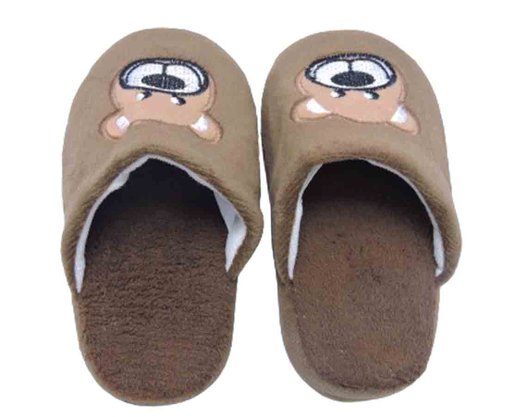 Pantufa Peluciada Unissex Infantil Bordada H13771 Center Marrom