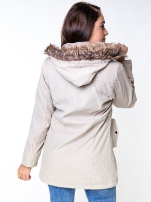 Parka De Sarja Feminino Adulto Com Capuz  Detalhe De Pelo  PFS103 Proxy Bege
