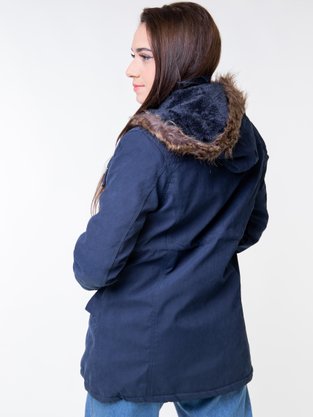 Parka De Sarja Feminino Adulto Com Capuz Detalhe De Pelo PFS103 Proxy Marinho