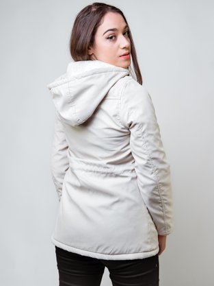 Casaco De Sarja Feminino Adulto Com Capuz  Detalhe Pelo 66.09.0030 Mosaico Creme