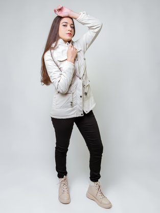 Casaco De Sarja Feminino Adulto Com Capuz  Detalhe Pelo 66.09.0030 Mosaico Creme