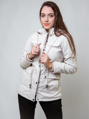 Casaco De Sarja Feminino Adulto Com Capuz  Detalhe Pelo 66.09.0030 Mosaico Creme
