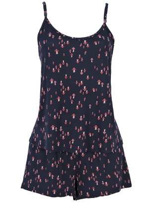 Pijama Curto Feminino Adulto De Malha Estampa Cogumelo V791M Vila Flor Marinho