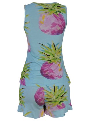 Pijama Curto Feminino Adulto De Malha V507M Vila Flor Azul E Rosa