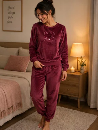 Pijama Fleece Feminino Adulto 5808 kanto Dos Sonhos Bordô