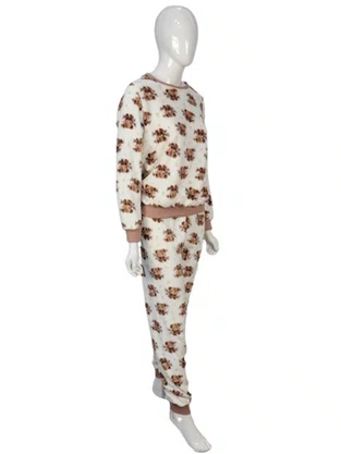 Pijama Fleece Feminino Adulto 5812 Kanto Dos Sonhos Creme e Marrom