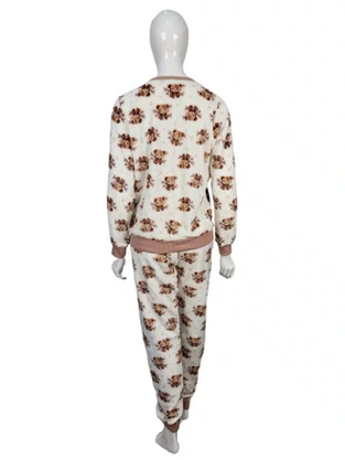 Pijama Fleece Feminino Adulto 5812 Kanto Dos Sonhos Creme e Marrom