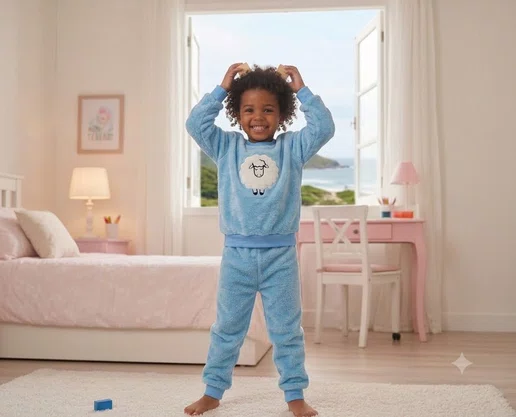 Pijama Fleece  Feminino Infantil 2-8 5809 Kanto Dos Sonhos Azul Claro