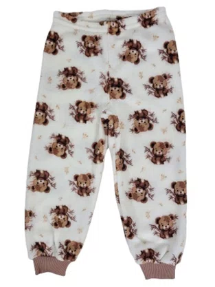 Pijama Fleece Feminino Infantil 2-8 5813 Doce Luar Creme e Marrom