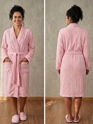 Roupão De Microfibra Plush Unissex Sofisticata Atlântica Rosa