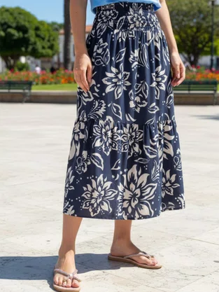 Saia Midi em Viscose Feminina Adulto 1.703421 Lecimar Marinho