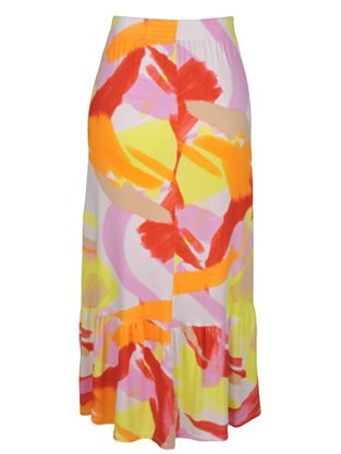 Saia Midi Feminina Adulto Detalhe Babado V582M Vila Flor Verde Neon e Vermelho