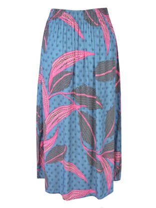 Saia Midi Feminina Adulto Detalhe Fenda V583T Vila Flor Verde e Rosa