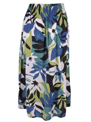 Saia Midi Feminina Adulto Detalhe Fenda V583T Vila Flor Azul, Verde e Branco