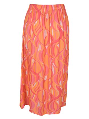 Saia Midi Feminina Adulto Detalhe Fenda V583T Vila Flor Laranja e Rosa