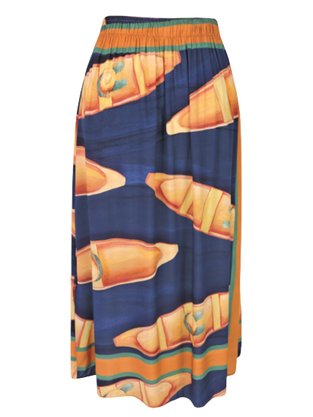Saia Midi Feminina Adulto Detalhe Fenda V583T Vila Flor Marinho e Laranja