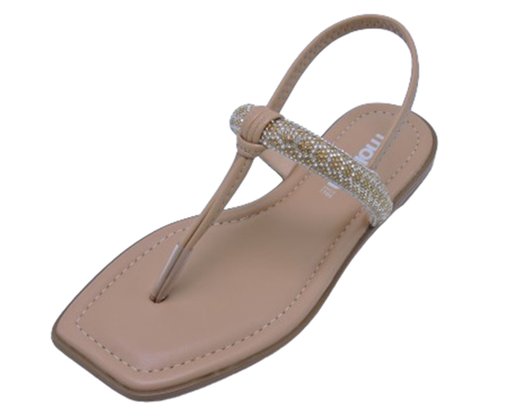 Sandália Rasteira Feminina Adulto Detalhe Strass 5491.104 Moleca Nude