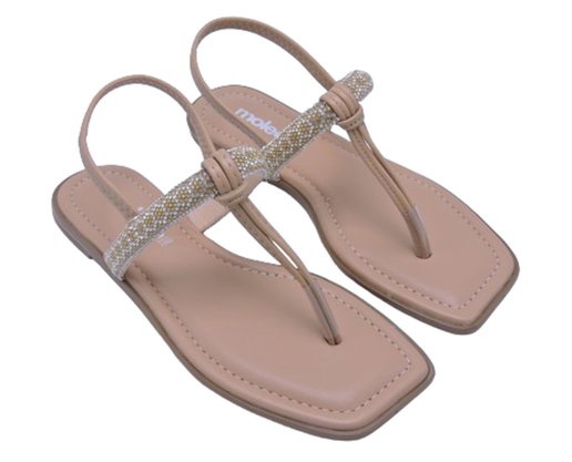 Sandália Rasteira Feminina Adulto Detalhe Strass 5491.104 Moleca Nude
