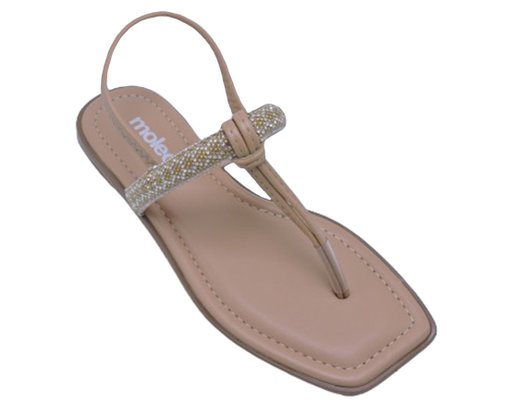 Sandália Rasteira Feminina Adulto Detalhe Strass 5491.104 Moleca Nude