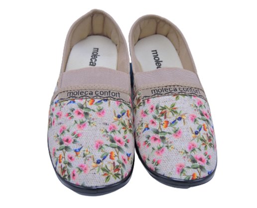 Sapatilha Feminina Adulto Floral Linho 520.59 Moleca Multi Bege