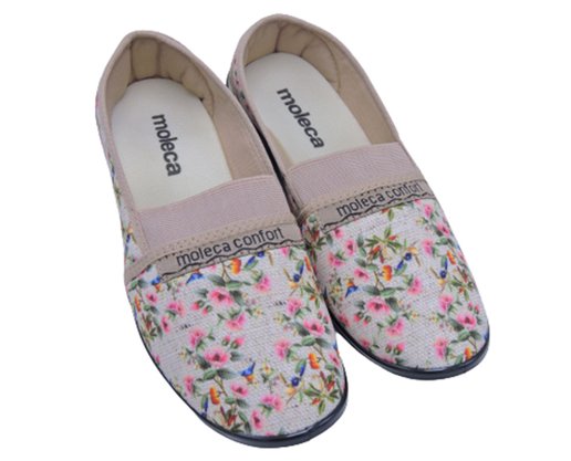 Sapatilha Feminina Adulto Floral Linho 520.59 Moleca Multi Bege
