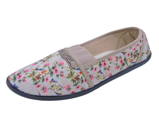 Sapatilha Feminina Adulto Floral Linho 520.59 Moleca Multi Bege