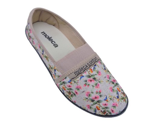Sapatilha Feminina Adulto Floral Linho 520.59 Moleca Multi Bege