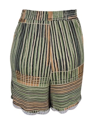 Shorts Feminino Adulto Detalhe Dobra V513M Vila Flor Verde e Marrom