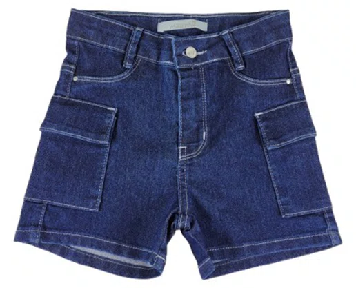 Shorts Jeans Cargo Feminino Infantil 4/8 6055 Maliinha Jeans Escuro