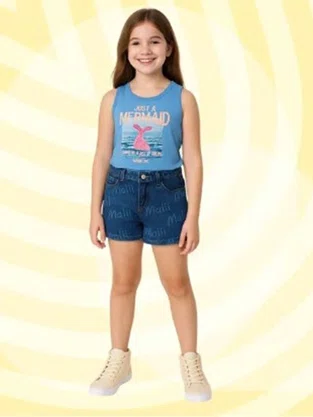 Shorts Jeans Evasê Feminino Juvenvil 10/16  6001 Maliinha Jeans Médio