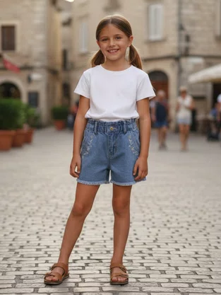 Shorts Jeans Feminino Bebê 1/3  6047 Maliinha Jeans Claro