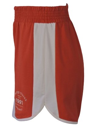 Shorts Runner Feminino Adulto Moletinho 1000109866 Enfim Laranja e Branco