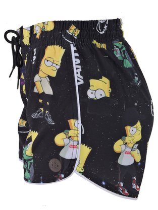 Shorts Tactel Feminino Adulto Estampa Bart Simpsons 31632 Vanton Preto