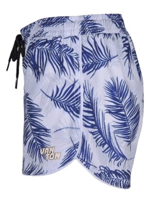 Shorts Tactel Feminino Estampa Folhagem 332061 Vanton Branco e Marinho