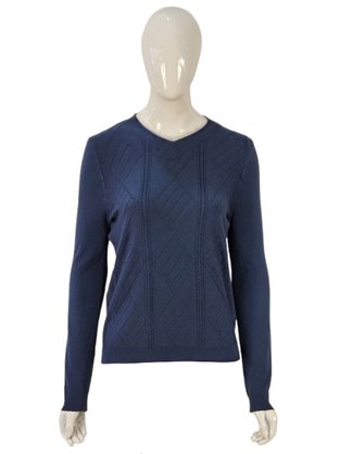 Suéter Feminino Adulto de Tricot Gola V 87.10.0154 Mosaico Marinho