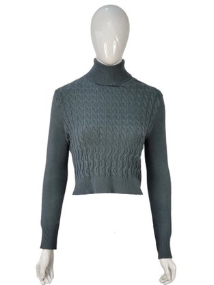 Suéter Feminino Adulto de Tricot Gola Alta 87.11.0124 Mosaico Verde Escuro