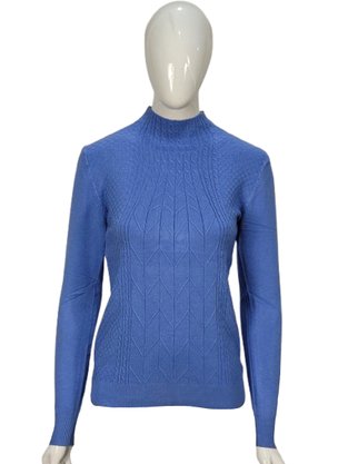 Suéter Feminino Gola Alta Modal trabalhado 2452 Dunialin Azul Claro