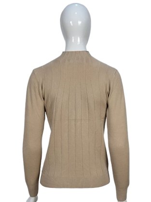 Suéter Feminino Gola Alta Modal trabalhado 2452 Dunialin Bege