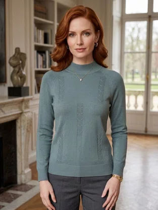 Suéter Feminino Gola Média Trabalhado  S00825 Dunialin Verde