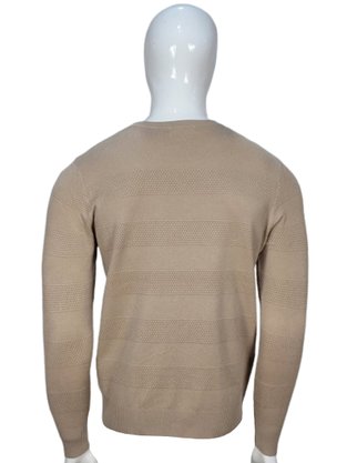 Suéter Masculino Gola Redonda Modal Trabalhado S03225 Dunialin Bege
