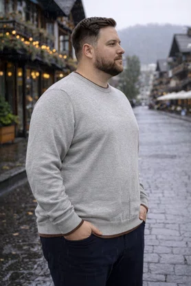 Sueter Masculino Plus Size Com Gola Redonda MS-100 Nautica Cinza Mescla
