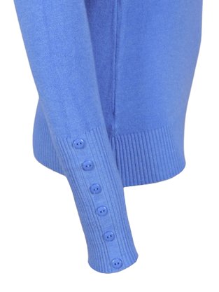 Suéter Tricô Feminino Detalhe Punho Com Botões 2453 Dunialin Azul