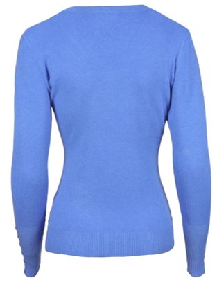 Suéter Tricô Feminino Detalhe Punho Com Botões 2453 Dunialin Azul