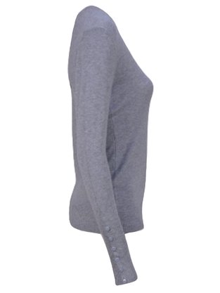Suéter Tricô Feminino Detalhe Punho Com Botões 2453 Dunialin Cinza