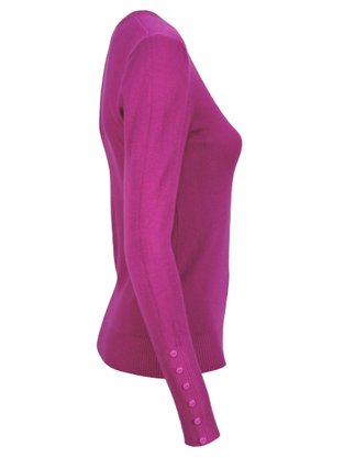Suéter Tricô Feminino Detalhe Punho Com Botões 2453 Dunialin Orquidea