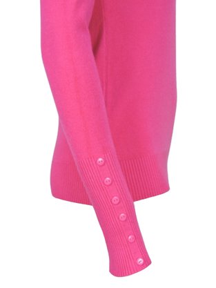 Suéter Tricô Feminino Detalhe Punho Com Botões 2453 Dunialin Pink