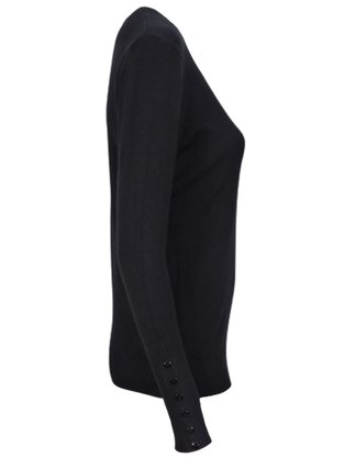 Suéter Tricô Feminino Detalhe Punho Com Botões 2453 Dunialin Preto