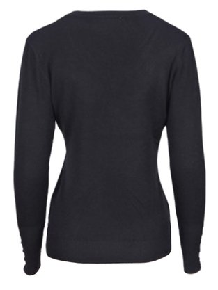 Suéter Tricô Feminino Detalhe Punho Com Botões 2453 Dunialin Preto