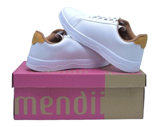 Tênis Feminino Adulto em Napa MDI71 Mendii Branco e Camel