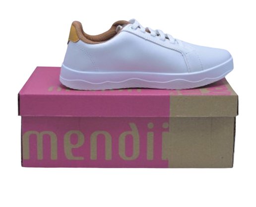 Tênis Feminino Adulto em Napa MDI71 Mendii Branco e Camel